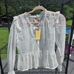 Sheer white long sleeve top with silver dots. Small New with tag
